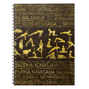 Carnet Yoga Asanas d'or/art Sanskrit mot de poses