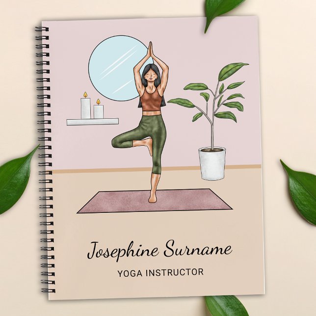 Carnet Yoga Instructor Tree Pose Workout Girl Nom personn (Créateur téléchargé)