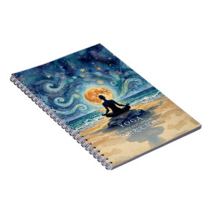 Carnet Yoga Méditation Ciel Nocturne Étoilé Lune Plage Oc