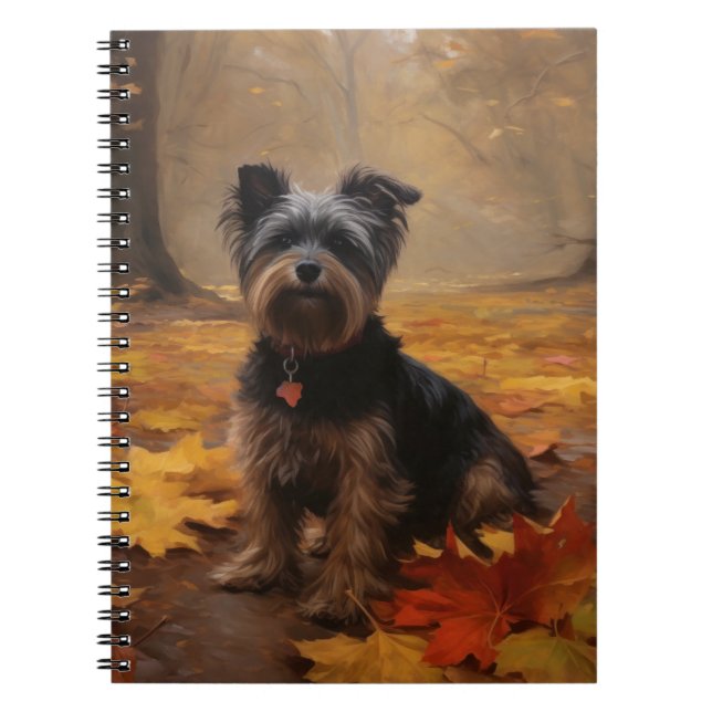 Carnet Yorkipoo dans les feuilles d'automne tombent inspi (Devant)
