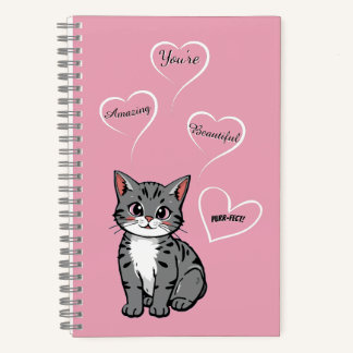 Carnet You're Purr-fect Animated Cat and Hearts Pink