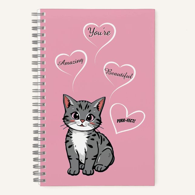 Carnet You're Purr-fect Animated Cat and Hearts Pink (Recto)