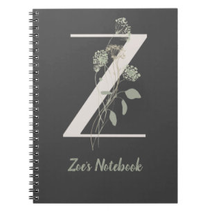 Carnet Z initial avec fleur de couleur douce personnalisé