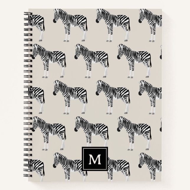 Carnet Zebra Exotic Animal Motif Beige Monogramme (Devant)