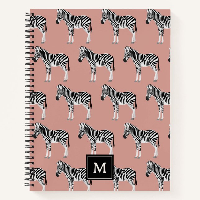 Carnet Zebra Exotic Animal Motif Blush Pink Monogramme (Devant)