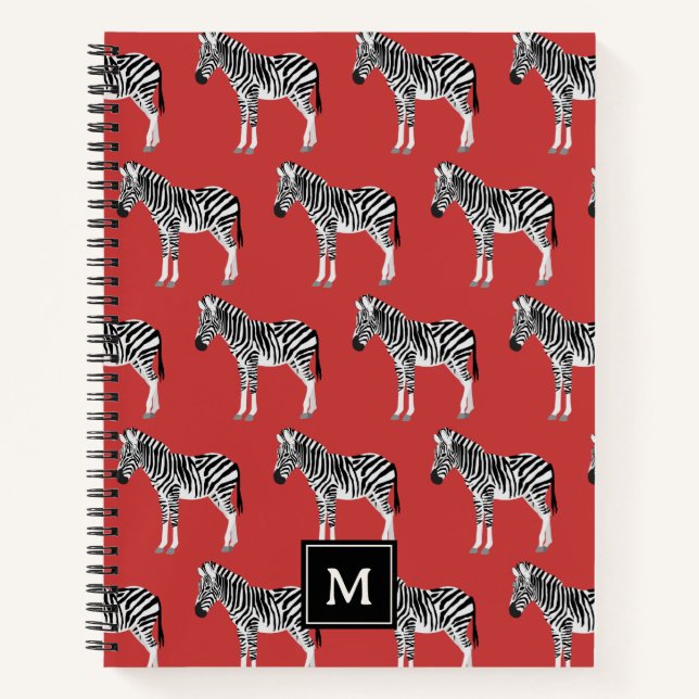 Carnet Zebra Exotic Animal Motif Deep Red Monogram (Devant)