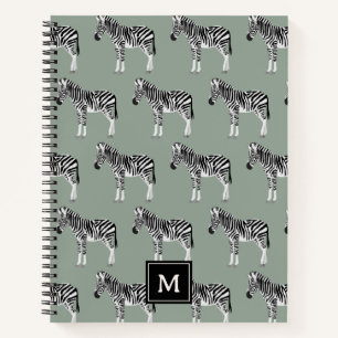 Carnet Zebra Exotic Animal Motif Sage Green Monogramme