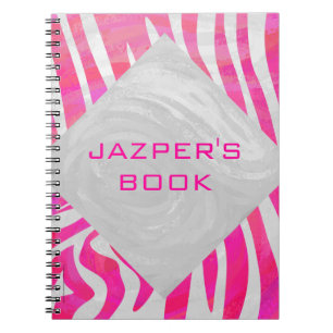 Carnet Zebra Hot rose et blanc avec Monogramme