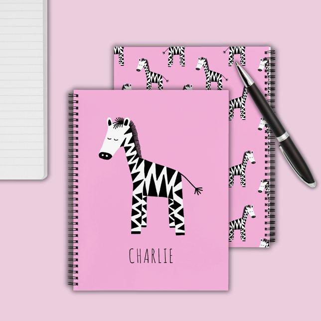 Carnet Zebra mignon enfants (Pink Zebra personalized notebooks)