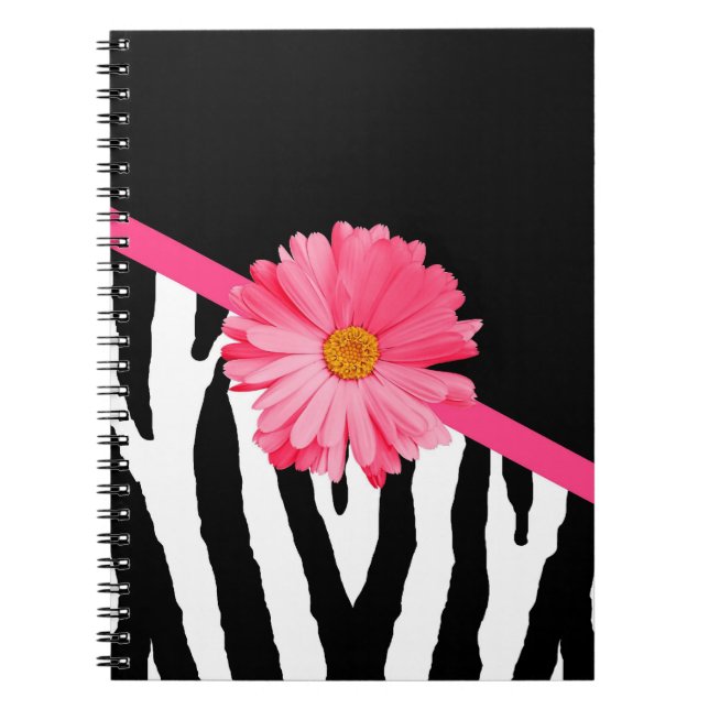 Carnet Zebra Pattern Girly Rose Daisy (Devant)