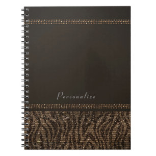 Carnet Zebra Sparkle Brown Gold Glam Chic Elegant Bling