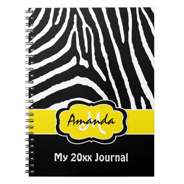 Carnet Zèbre blanc jaune personnalisé (Devant)