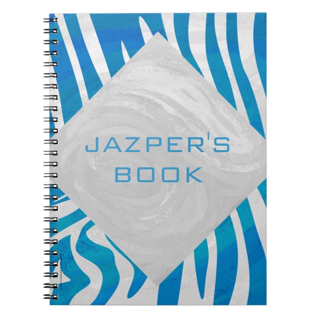 Carnet Zèbre bleu et blanc avec Monogramme (Devant)