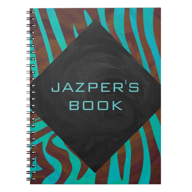 Carnet Zèbre Brown et Turquoise avec Monogramme (Devant)