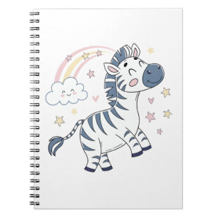 Carnet Zèbre de dessin animé adorable avec arc-en-ciel et