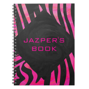 Carnet Zèbre noir et rose chaud monogramme