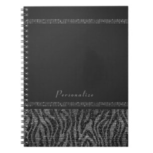 Carnet Zèbre Paillette Argent et Noir Glam Élégant Bling
