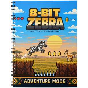 Carnet Zèbre, Pixel Art 8 Bits Rétro