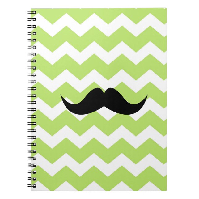 Carnet Zigzag de chevron vert motif moustache noire chic (Devant)
