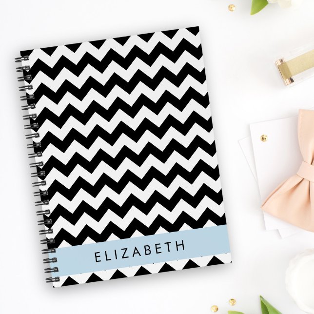 Carnet Zigzag noir et blanc, Motif Chevron, Votre nom (Créateur téléchargé)