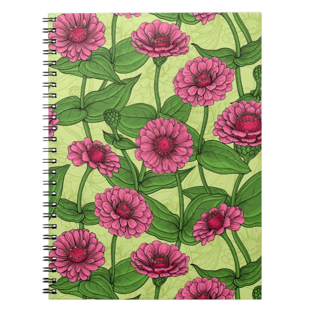Carnet Zinnias rose sur vert clair (Devant)