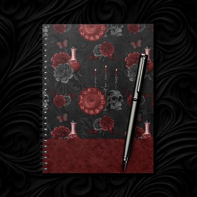 Carnet Zodiac Magic | Henna Red Gothic Skull Roses Potion (Créateur téléchargé)