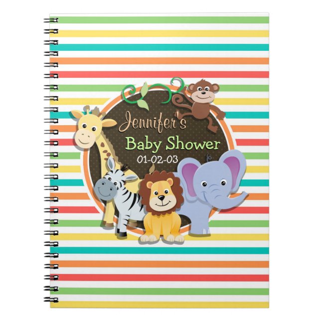 Carnet Zoo Animaux Baby shower, Bright Rainbow Stripes (Devant)
