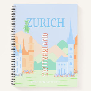 Carnet Zurich Travel Art, Suisse, Blue Retro Travel