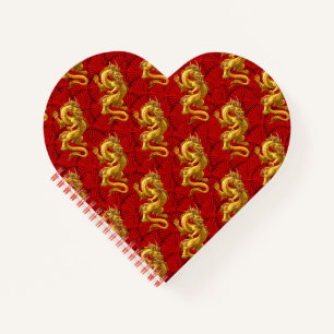 Carnets chinois en forme de coeur de dragon d'or