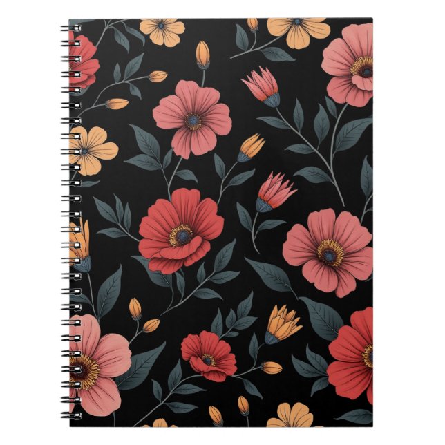 Carnets Motifs à fleurs rose rouge et rose (Devant)