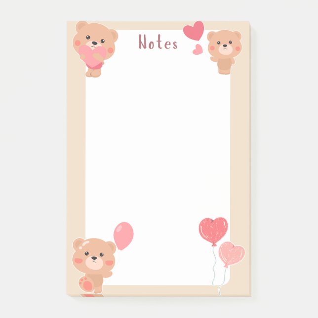 Carnets Post-It fun Teddy ours fille mignonne (Devant)