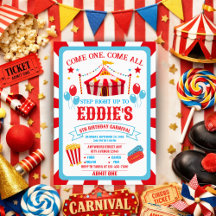 Carnival Birthday Invitation, Circus Invitation 