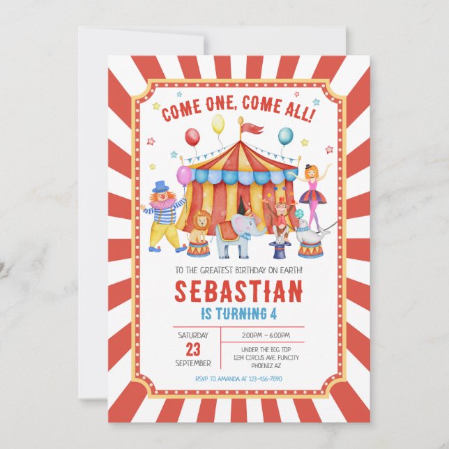 Carnival Circus Birthday Invitation (Devant)