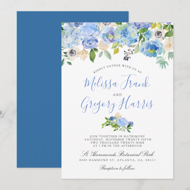 Carolina | Invitation de mariage floral (Devant / Derrière)