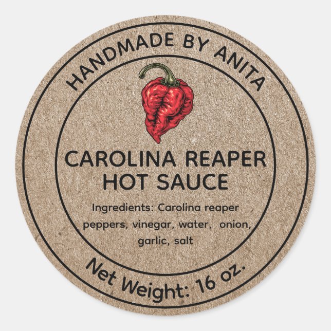Carolina Reaper Sauce chaude Canne Jar Étiquette K (Devant)