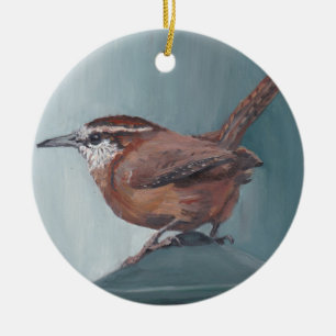 Carolina Wren Oiseau Art Round Porcelain Ornement