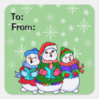 Caroling Snowpeople Christmas Gig Tag Stickers