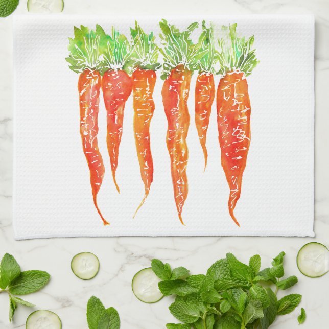 Carottes colorées en aquarelle Serviette de cuisin (Plié)