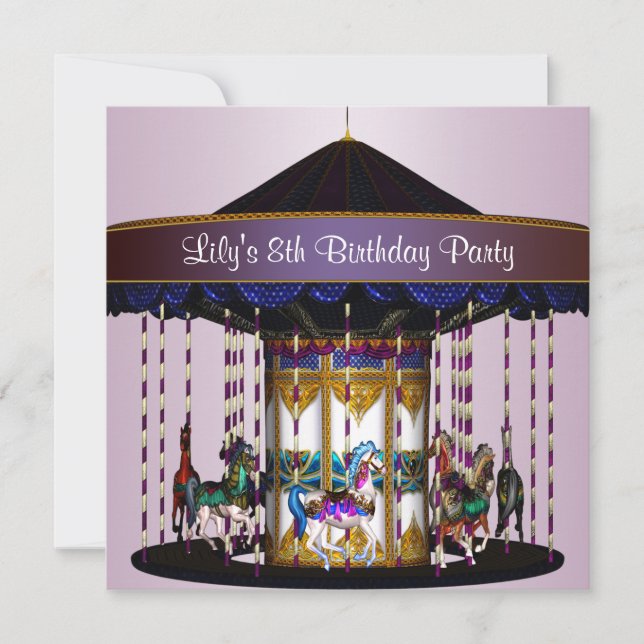 Carousel Ponies 8e anniversaire Fête Invitation 8e (Devant)