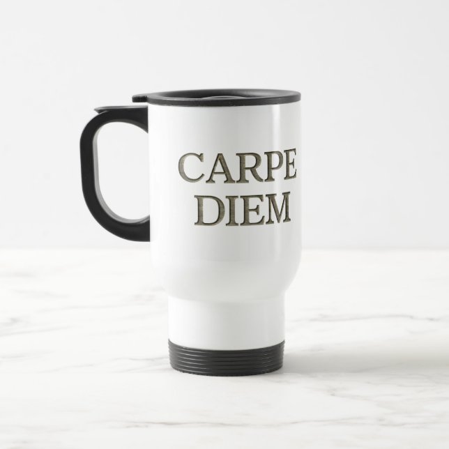 Carpe Diem Stone blanc voyage mug (Gauche)
