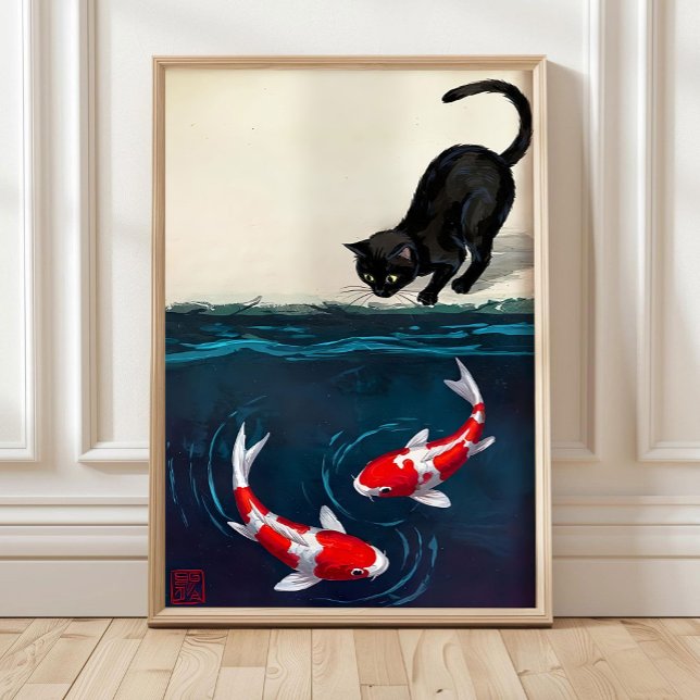 Carpe Koï Rouge et Impression de Chat, Art Japonai (Créateur téléchargé)