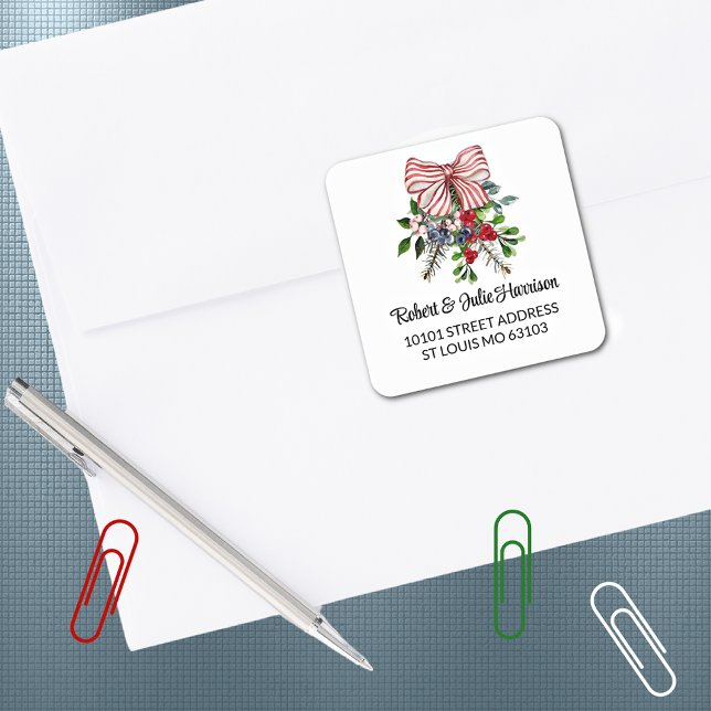 Carré 20 Cute Christmas Bouquet Return Address Sticker (Créateur téléchargé)
