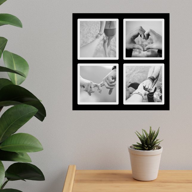 Carré 4 Photo Collage noir et blanc Poster (Just add your favorite 4 photos and hang it high)