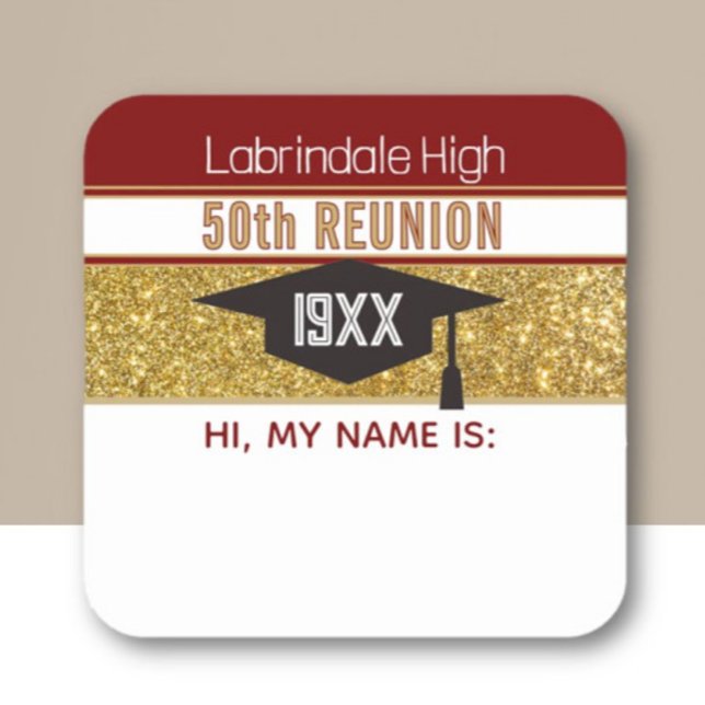 Carré 50th Reunion! Customized Name tag Sticker (Créateur téléchargé)