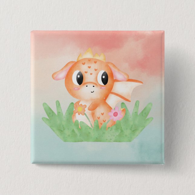 Carré 5 Cm Aquarelle Bébé Belle Dragon Badge (Devant)