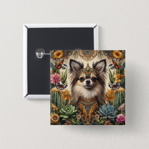 Carré 5 Cm Badge Cheveux longs Chihuahua Art Floral Mexicain