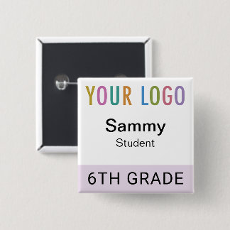 Carré 5 Cm Badge de nom d'élève Bouton de logo de l'école Lil