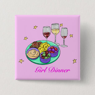 Carré 5 Cm Badge Dîner Fille Rose