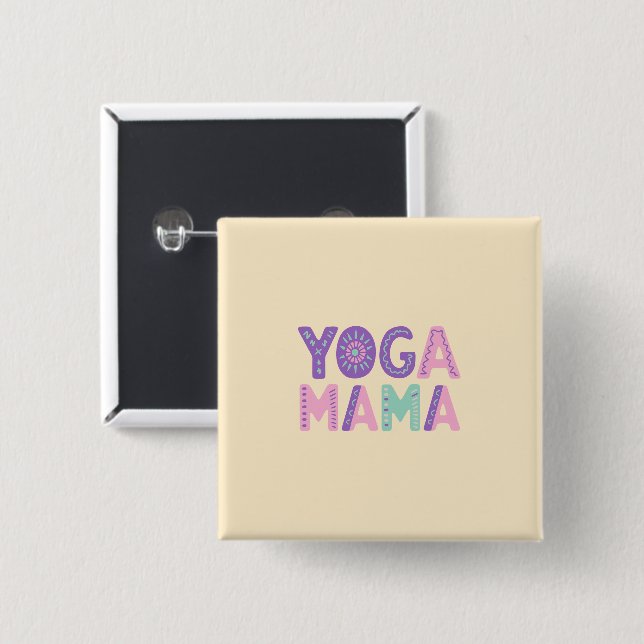 Carré 5 Cm Badge du bouton Yoga Mama Pastel (Devant & derrière)