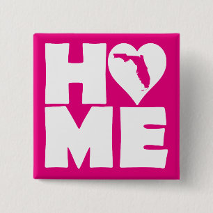 Carré 5 Cm Badge Épingle Bouton Maison Floride Cœur État